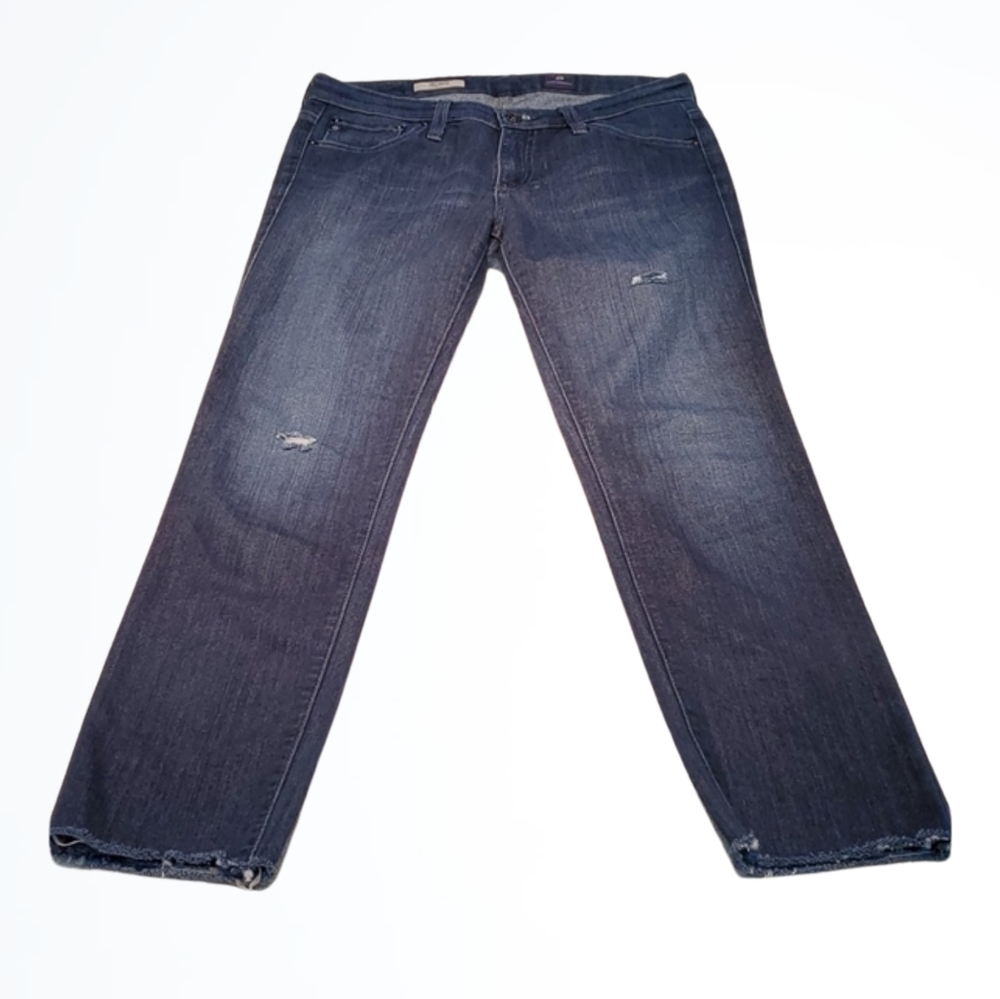 AG The Stilt Lower Rise Skinny Cigarette Blue Jean Raw Hem Size 28R Waist 30 In